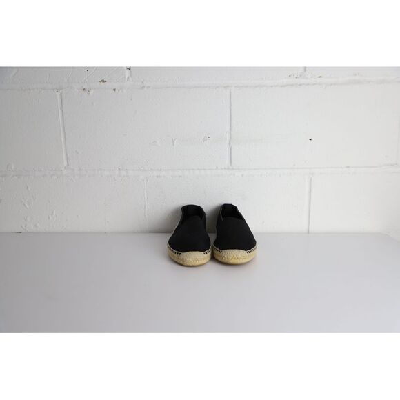 Saint Laurent Logo Embroidered Espadrille Flats in Black Canvas - Picture 4 of 12